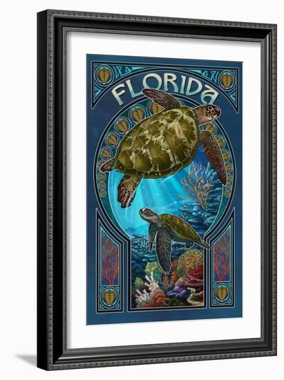 Florida - Sea Turtle Art Nouveau-Lantern Press-Framed Art Print