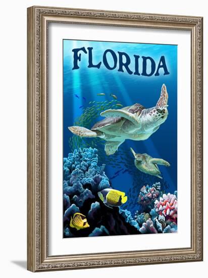 Florida - Sea Turtles-Lantern Press-Framed Art Print