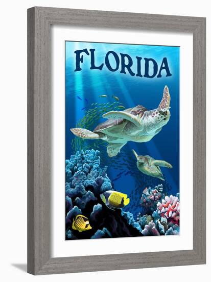 Florida - Sea Turtles-Lantern Press-Framed Art Print