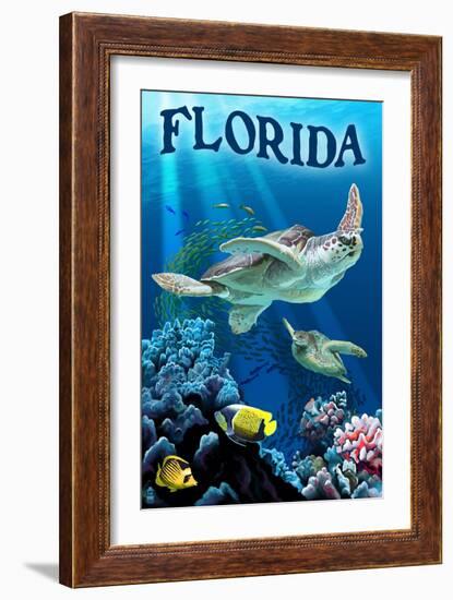 Florida - Sea Turtles-Lantern Press-Framed Art Print