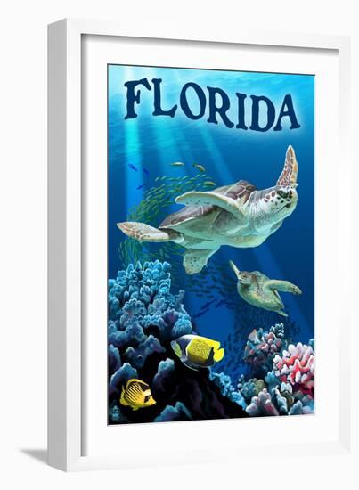 Florida - Sea Turtles-Lantern Press-Framed Art Print