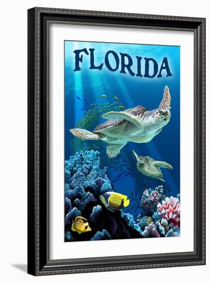 Florida - Sea Turtles-Lantern Press-Framed Art Print