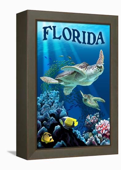 Florida - Sea Turtles-Lantern Press-Framed Stretched Canvas