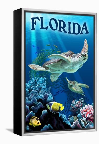 Florida - Sea Turtles-Lantern Press-Framed Stretched Canvas