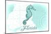 Florida - Seahorse - Teal - Coastal Icon-Lantern Press-Mounted Art Print