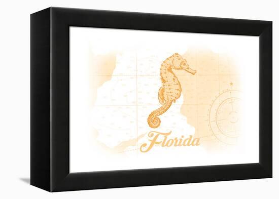 Florida - Seahorse - Yellow - Coastal Icon-Lantern Press-Framed Stretched Canvas