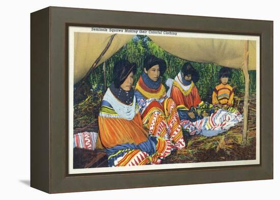 Florida - Seminole Ladies Making Colorful Clothing-Lantern Press-Framed Stretched Canvas