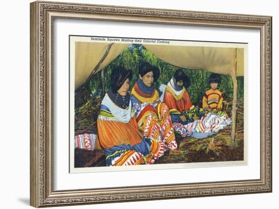Florida - Seminole Ladies Making Colorful Clothing-Lantern Press-Framed Art Print