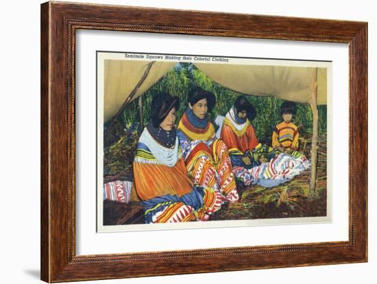 Florida - Seminole Ladies Making Colorful Clothing-Lantern Press-Framed Art Print