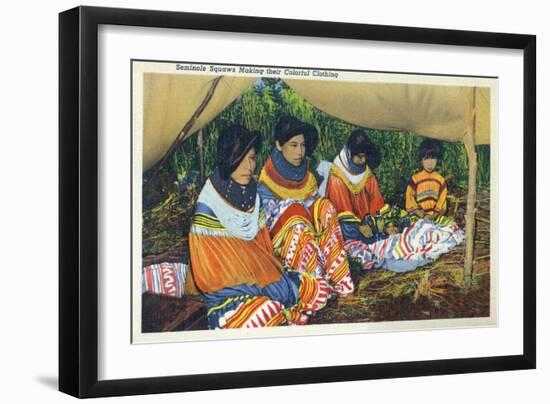 Florida - Seminole Ladies Making Colorful Clothing-Lantern Press-Framed Art Print