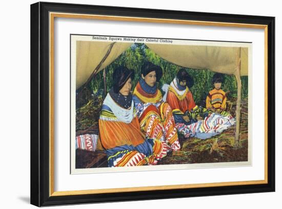 Florida - Seminole Ladies Making Colorful Clothing-Lantern Press-Framed Art Print