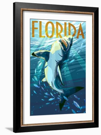 Florida - Stylized Shark-Lantern Press-Framed Premium Giclee Print