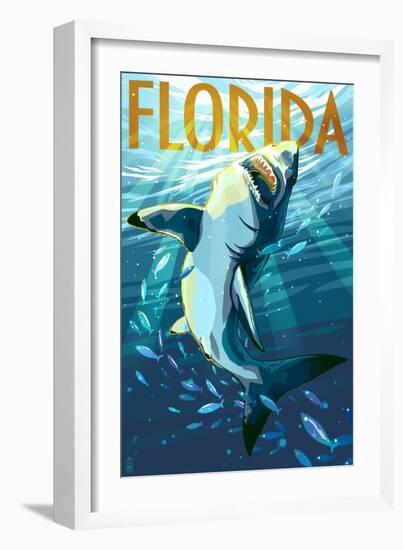 Florida - Stylized Shark-Lantern Press-Framed Premium Giclee Print