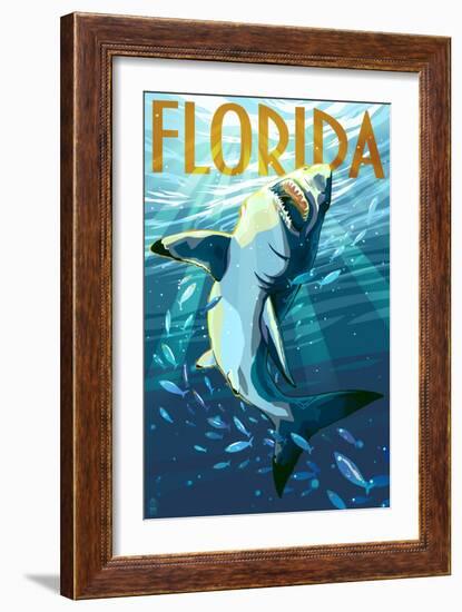 Florida - Stylized Shark-Lantern Press-Framed Art Print