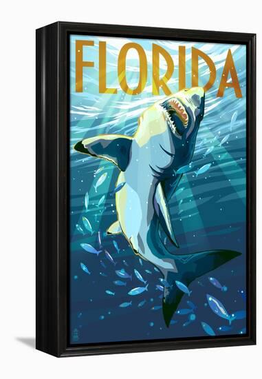 Florida - Stylized Shark-Lantern Press-Framed Stretched Canvas