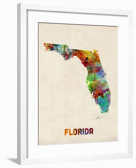 Florida Watercolor Map-Michael Tompsett-Framed Art Print