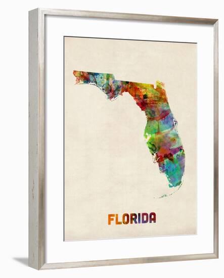 Florida Watercolor Map-Michael Tompsett-Framed Art Print