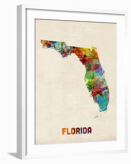 Florida Watercolor Map-Michael Tompsett-Framed Art Print