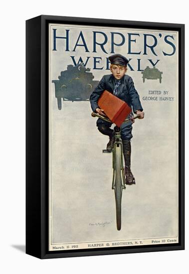 Florist's Delivery Boy on a Bicycle, Harper's Weekly Cover for March 11, 1911-null-Framed Premier Image Canvas