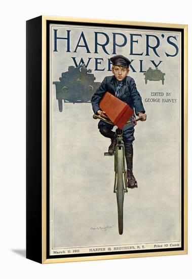 Florist's Delivery Boy on a Bicycle, Harper's Weekly Cover for March 11, 1911-null-Framed Premier Image Canvas