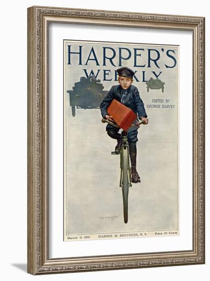 Florist's Delivery Boy on a Bicycle, Harper's Weekly Cover for March 11, 1911-null-Framed Giclee Print