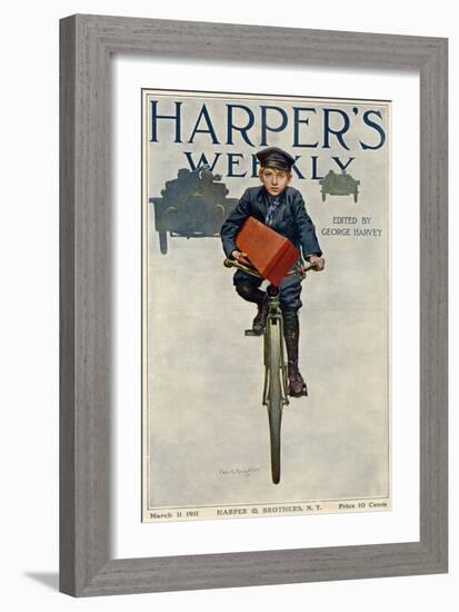 Florist's Delivery Boy on a Bicycle, Harper's Weekly Cover for March 11, 1911-null-Framed Giclee Print