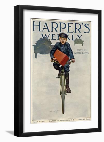 Florist's Delivery Boy on a Bicycle, Harper's Weekly Cover for March 11, 1911-null-Framed Giclee Print