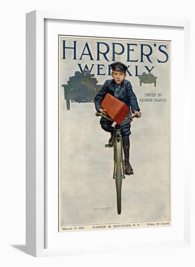 Florist's Delivery Boy on a Bicycle, Harper's Weekly Cover for March 11, 1911-null-Framed Giclee Print