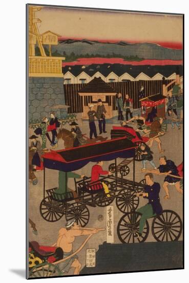 Flourishing Nihonbashi Section of Tokyo, (Tokyo Nihonbashi Han Ei No Z) Triptych-Utagawa Yoshitora-Mounted Giclee Print