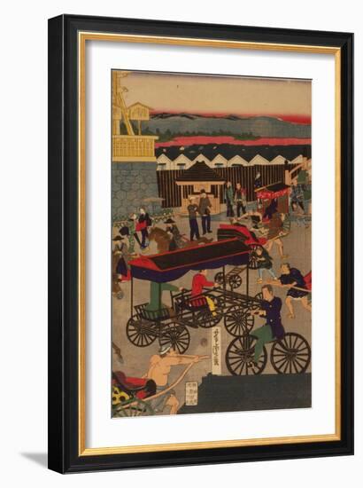 Flourishing Nihonbashi Section of Tokyo, (Tokyo Nihonbashi Han Ei No Z) Triptych-Utagawa Yoshitora-Framed Giclee Print