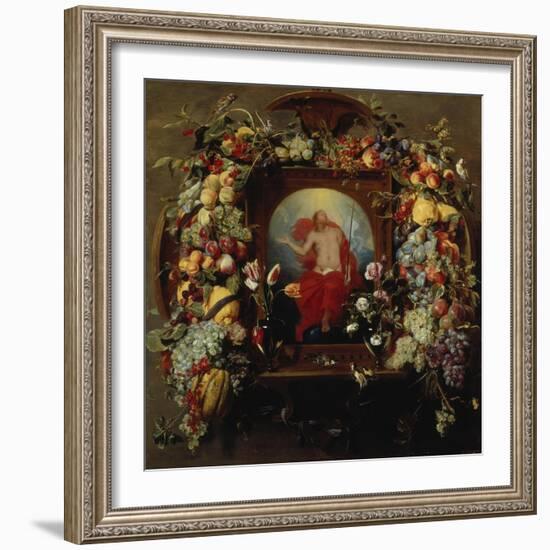 Flower and Fruit Garlands and the Ascension, 1630-40-Frans Snyders-Framed Giclee Print