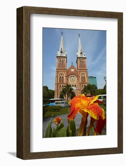 Flower and Notre-Dame Cathedral Basilica of Saigon, Ho Chi Minh City, Saigon, Vietnam-David Wall-Framed Photographic Print