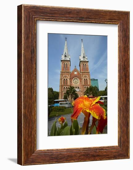 Flower and Notre-Dame Cathedral Basilica of Saigon, Ho Chi Minh City, Saigon, Vietnam-David Wall-Framed Photographic Print