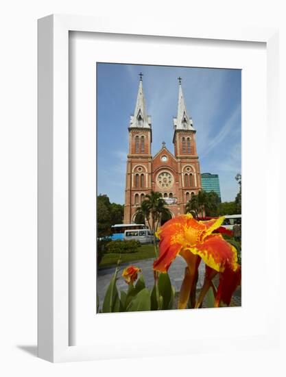 Flower and Notre-Dame Cathedral Basilica of Saigon, Ho Chi Minh City, Saigon, Vietnam-David Wall-Framed Photographic Print