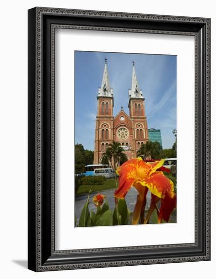 Flower and Notre-Dame Cathedral Basilica of Saigon, Ho Chi Minh City, Saigon, Vietnam-David Wall-Framed Photographic Print