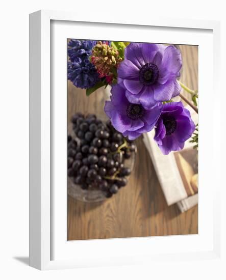 Flower, Anemone, Blossom, Grapes, Newspaper-Nikky Maier-Framed Photographic Print