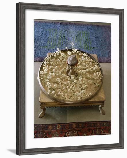 Flower Arrangement in Traditional Brass Thali, in a Residence, Ahmedabad, Gujarat State, India-John Henry Claude Wilson-Framed Photographic Print