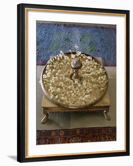 Flower Arrangement in Traditional Brass Thali, in a Residence, Ahmedabad, Gujarat State, India-John Henry Claude Wilson-Framed Photographic Print