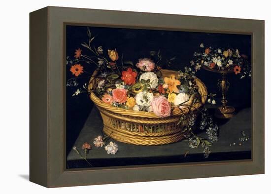 Flower Basket and Goblet in Gilded Silver, Still Life, 17th Century-Jan Bruegel the Younger-Framed Premier Image Canvas