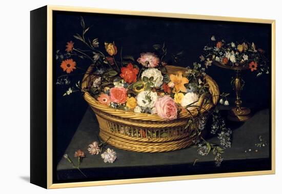 Flower Basket and Goblet in Gilded Silver, Still Life, 17th Century-Jan Bruegel the Younger-Framed Premier Image Canvas