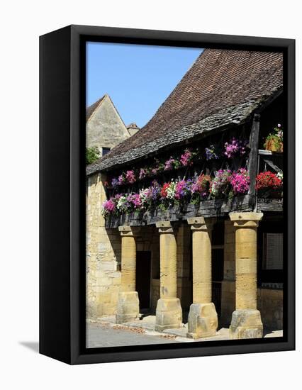 Flower Bedecked Medieval Les Halle, Bastide Town of Domme, One of Les Plus Beaux Villages De France-Peter Richardson-Framed Premier Image Canvas