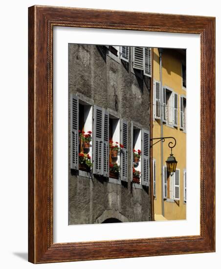 Flower Bedecked Shuttered Windows, Rue Sainte-Claire, Annecy, Rhone Alpes, France, Europe-Richardson Peter-Framed Photographic Print