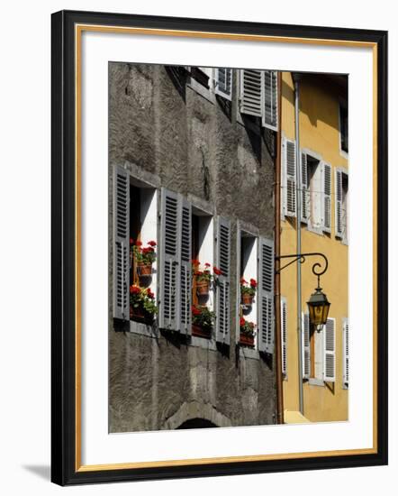 Flower Bedecked Shuttered Windows, Rue Sainte-Claire, Annecy, Rhone Alpes, France, Europe-Richardson Peter-Framed Photographic Print