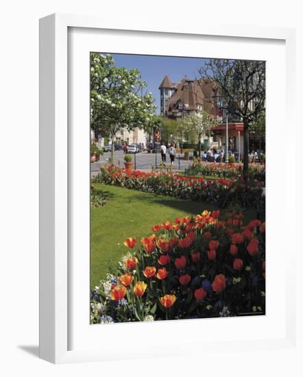 Flower Beds with Tulips in Town Centre, Deauville, Calvados, Normandy, France-David Hughes-Framed Photographic Print