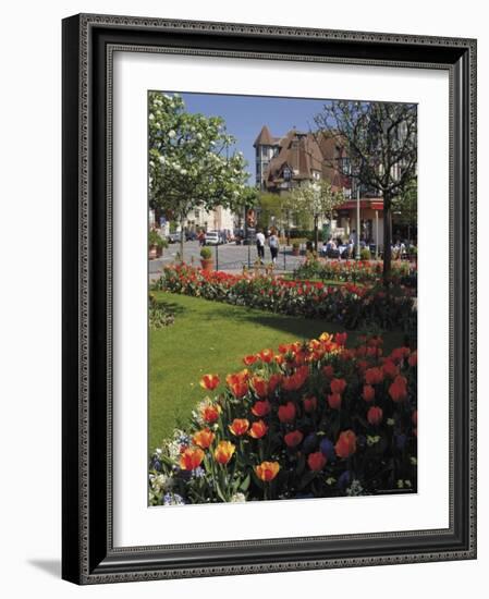 Flower Beds with Tulips in Town Centre, Deauville, Calvados, Normandy, France-David Hughes-Framed Photographic Print