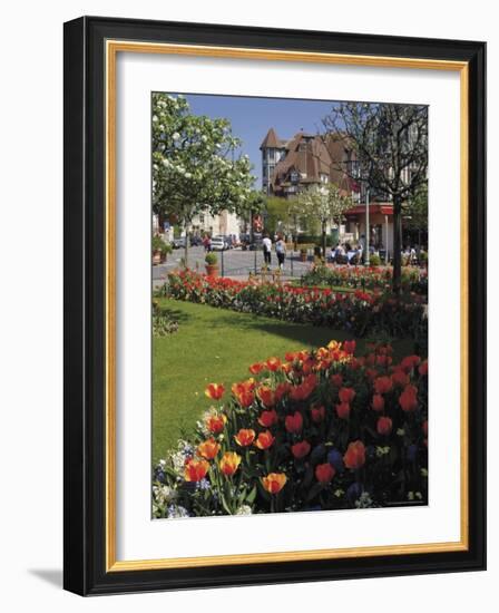 Flower Beds with Tulips in Town Centre, Deauville, Calvados, Normandy, France-David Hughes-Framed Photographic Print