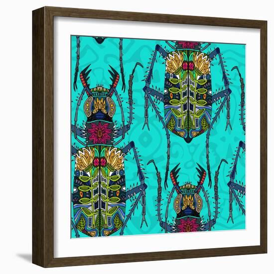 Flower Beetle Turquoise-Sharon Turner-Framed Art Print