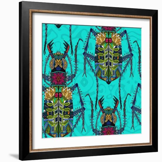 Flower Beetle Turquoise-Sharon Turner-Framed Art Print