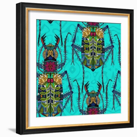 Flower Beetle Turquoise-Sharon Turner-Framed Art Print