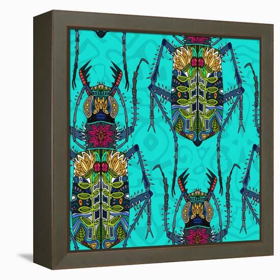 Flower Beetle Turquoise-Sharon Turner-Framed Stretched Canvas